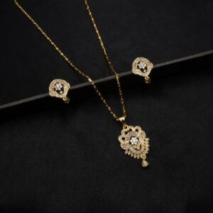 PETAL WHISPERS - NATURE'S EMBRACE GOLD PLATED AMERICAN DIAMOND PENDANT SET