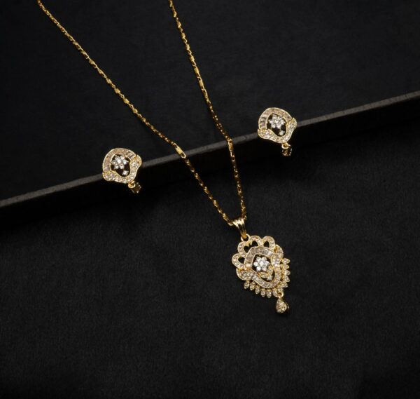 PETAL WHISPERS - NATURE'S EMBRACE GOLD PLATED AMERICAN DIAMOND PENDANT SET