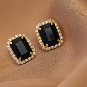 GOLD PLATED BLACK STONE STUD EARRINGS