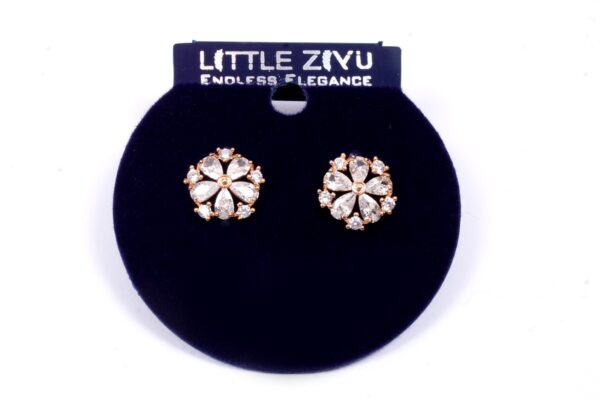 ROSE GOLD PLATED AMERICAN DIAMOND FLOWER STUD EARRINGS